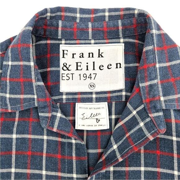 Frank & Eileen Navy Res Blue Plaid Shirt Sz XS Woven in Italy - Picture 3 of 8